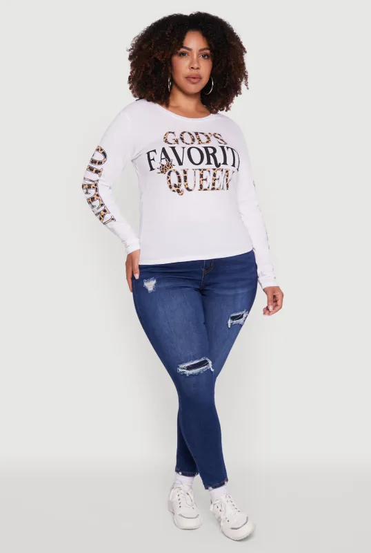 Plus Size Gods Favorite Queen Long Sleeve T-Shirt sold by Rainbow