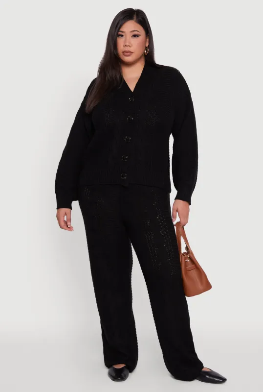 Plus Size High Waisted Cable Knit Flared Leg Pants sold by Rainbow