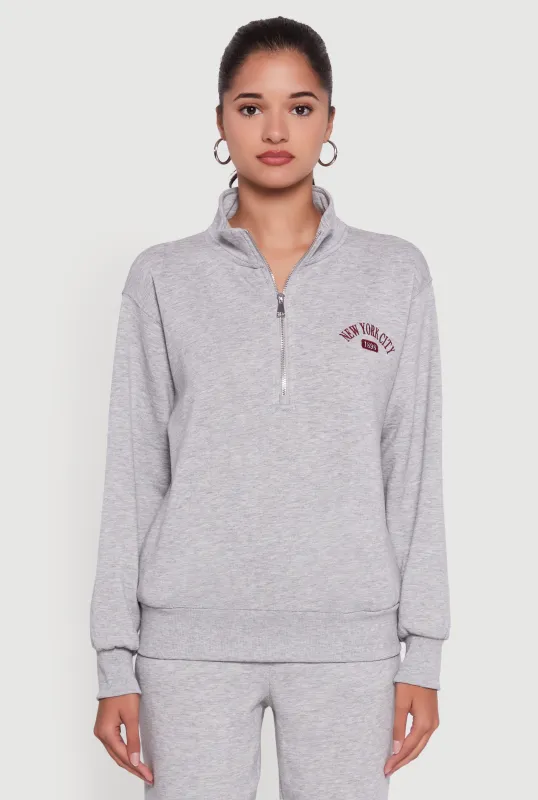 Mock Neck Half Zip New York City Graphic Sweatshirt made by Rainbow