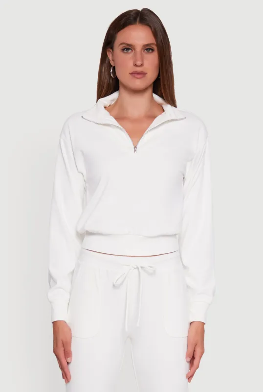 Long Sleeve Solid Half Zip Pullover Top sold by Rainbow