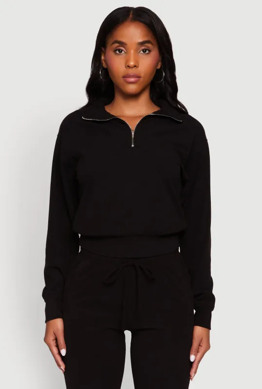 Long Sleeve Solid Half Zip Pullover Top sold by Rainbow
