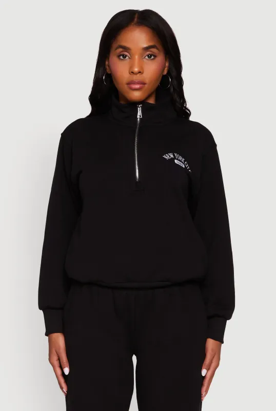 Mock Neck Half Zip New York City Graphic Sweatshirt made by Rainbow