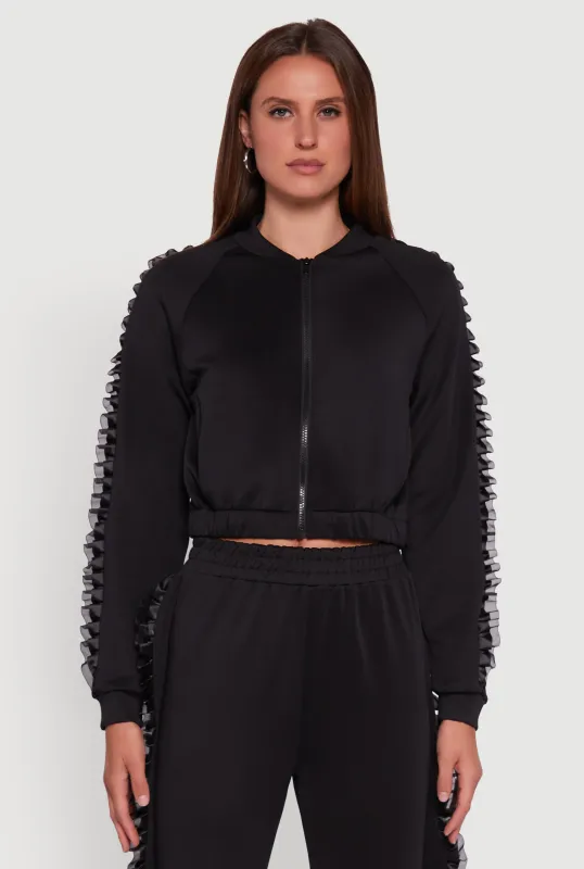 Ruffle Chiffon Organza Long Sleeve Zip Front Jacket sold by Rainbow