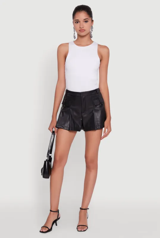 Faux Leather High Waisted Pleated Belted Shorts sold by Rainbow