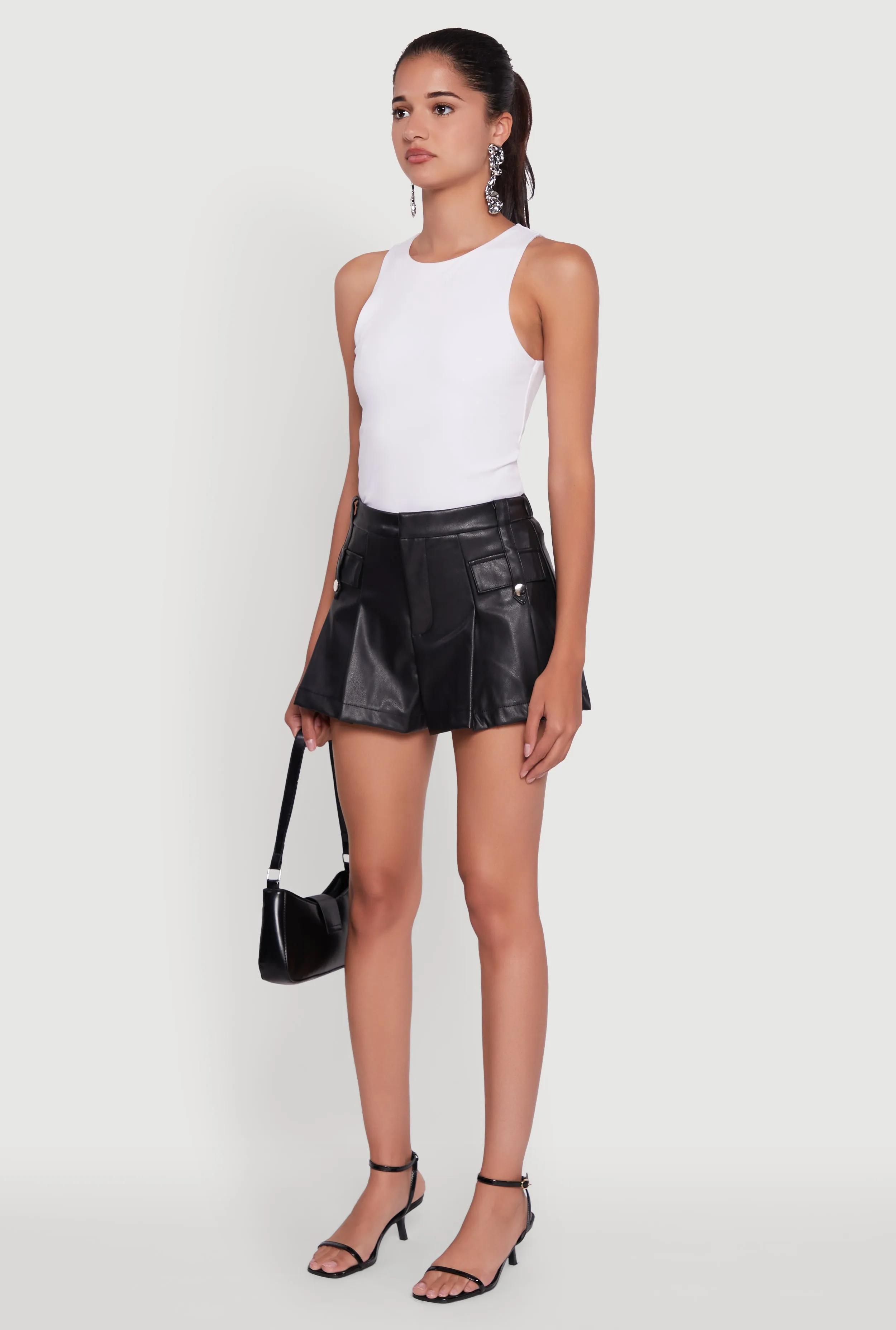 Faux Leather High Waisted Pleated Belted Shorts sold by Rainbow product image thumbnail 3