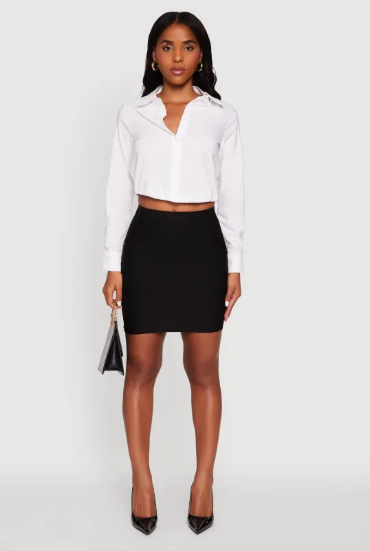 Cropped Button Front Elastic Hem Blouse sold by Rainbow