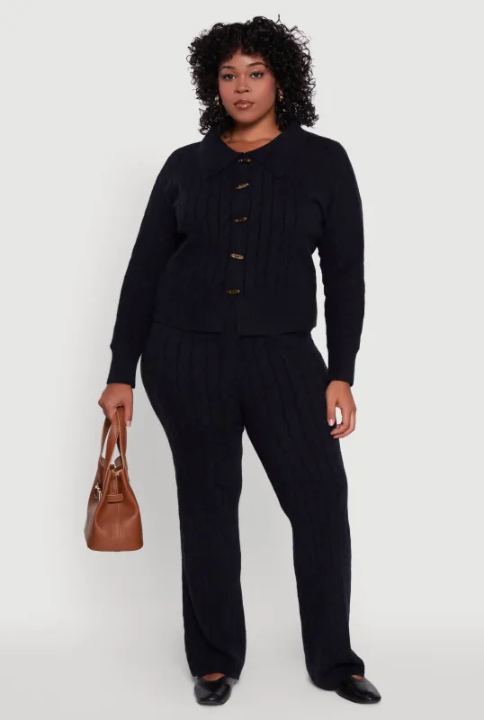 Plus Size High Waisted Cable Knit Pants sold by Rainbow