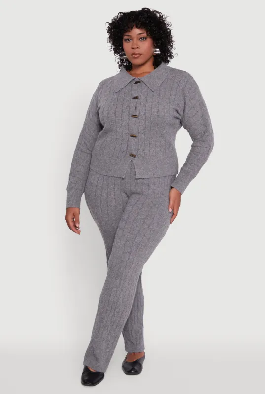 Plus Size High Waisted Cable Knit Pants sold by Rainbow