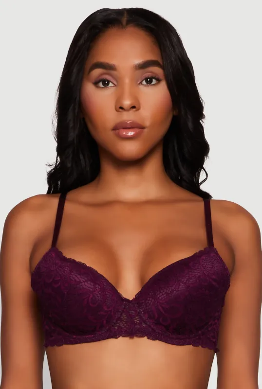 Scalloped Lace Plunge Push Up Bra sold by Rainbow