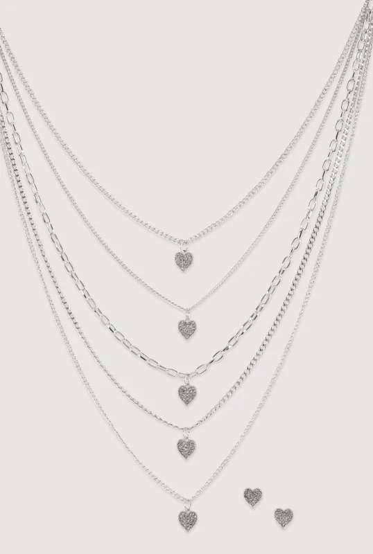 Heart Charm Layered Chain Necklace and Earrings sold by Rainbow
