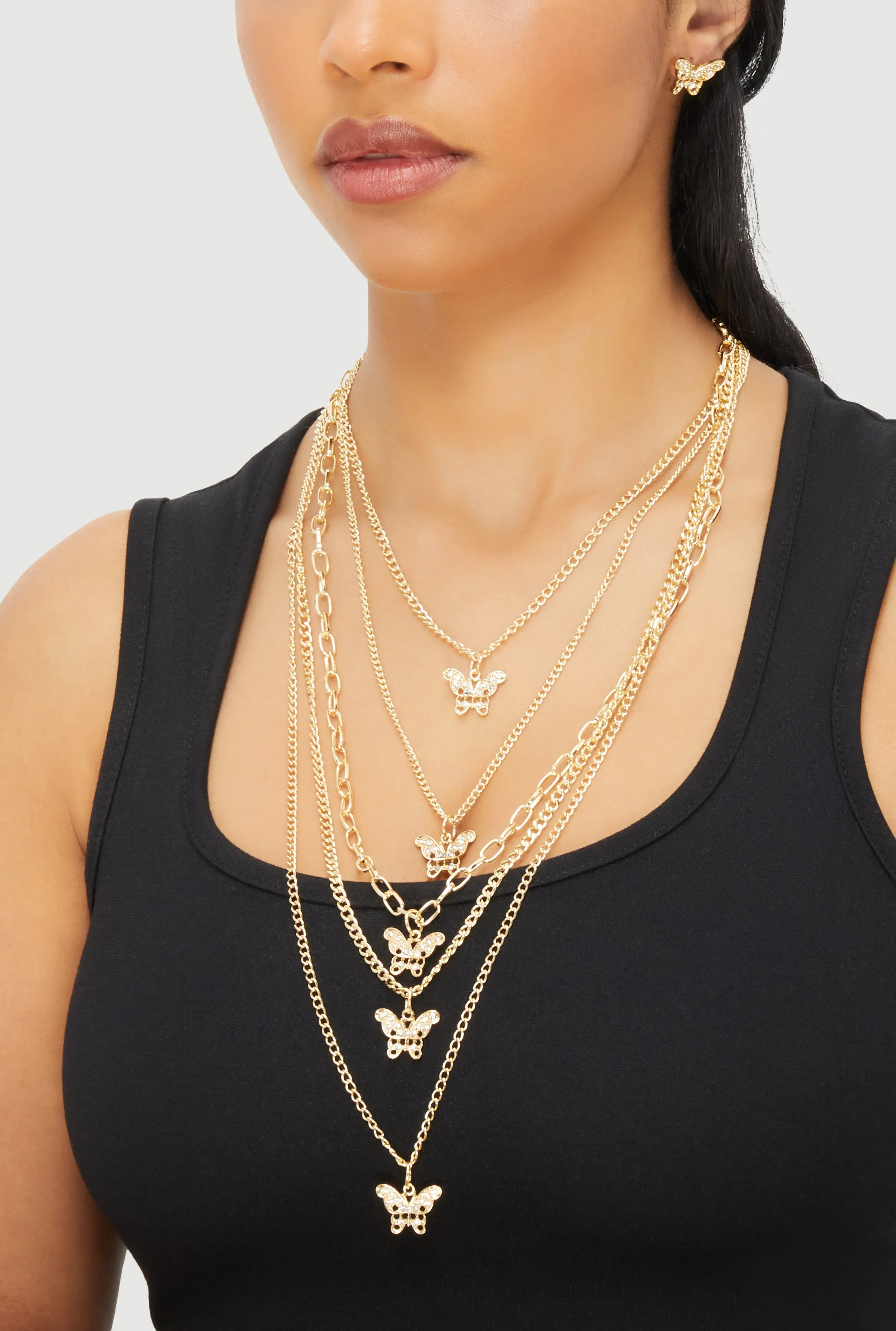 Butterfly Charm Layered Chain Necklace and Earrings sold by Rainbow product image thumbnail 2
