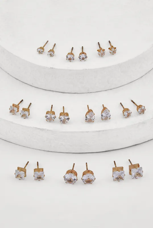 Metallic Cubic Zirconia Stud Earrings Set of 10 sold by Rainbow