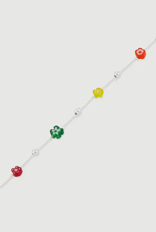 Flower Beaded Metallic Anklet sold by Rainbow