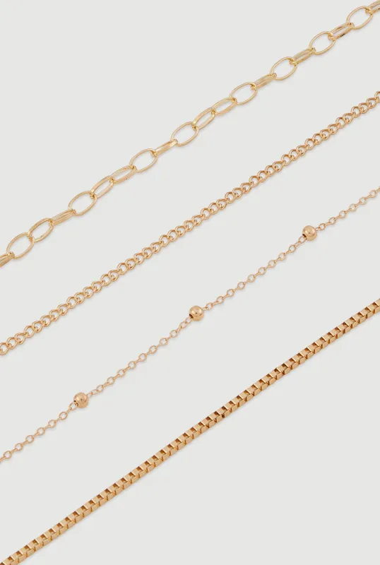 Assorted Metallic Chain Anklets Set of 4 sold by Rainbow