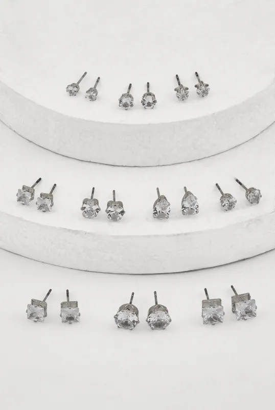 Metallic Cubic Zirconia Stud Earrings Set of 10 sold by Rainbow