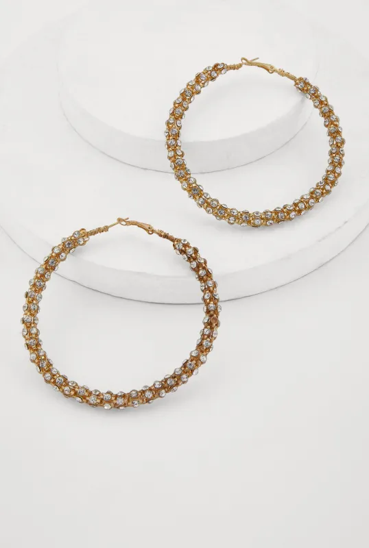 Metallic Rhinestone Ecrusted Hoop Earrings sold by Rainbow