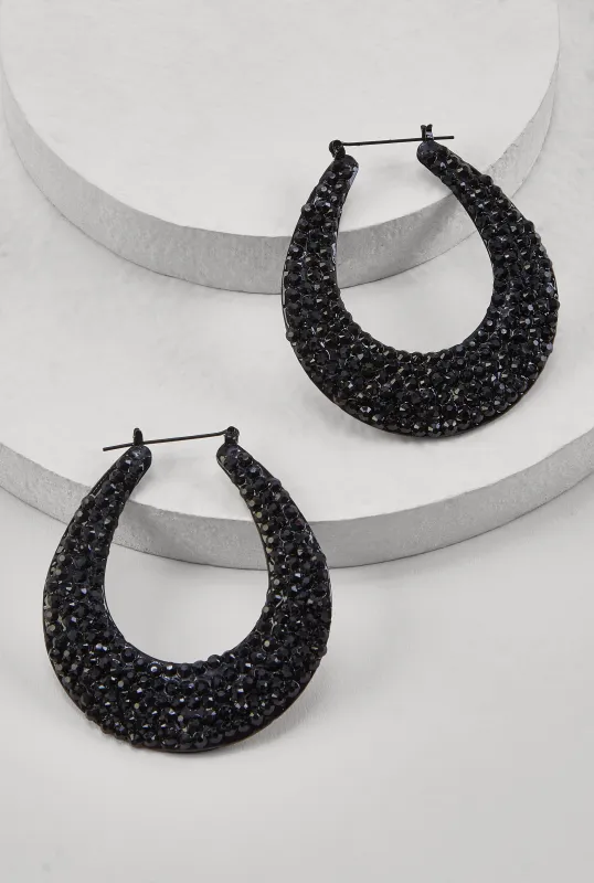 Rhinestone Encrusted Teardrop Hoop Earrings sold by Rainbow