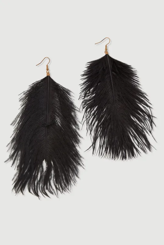 Ostrich Feather Drop Earrings sold by Rainbow