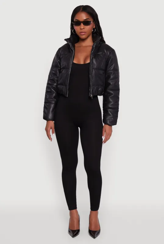 Cropped Faux Leather Puffer Jacket sold by Rainbow