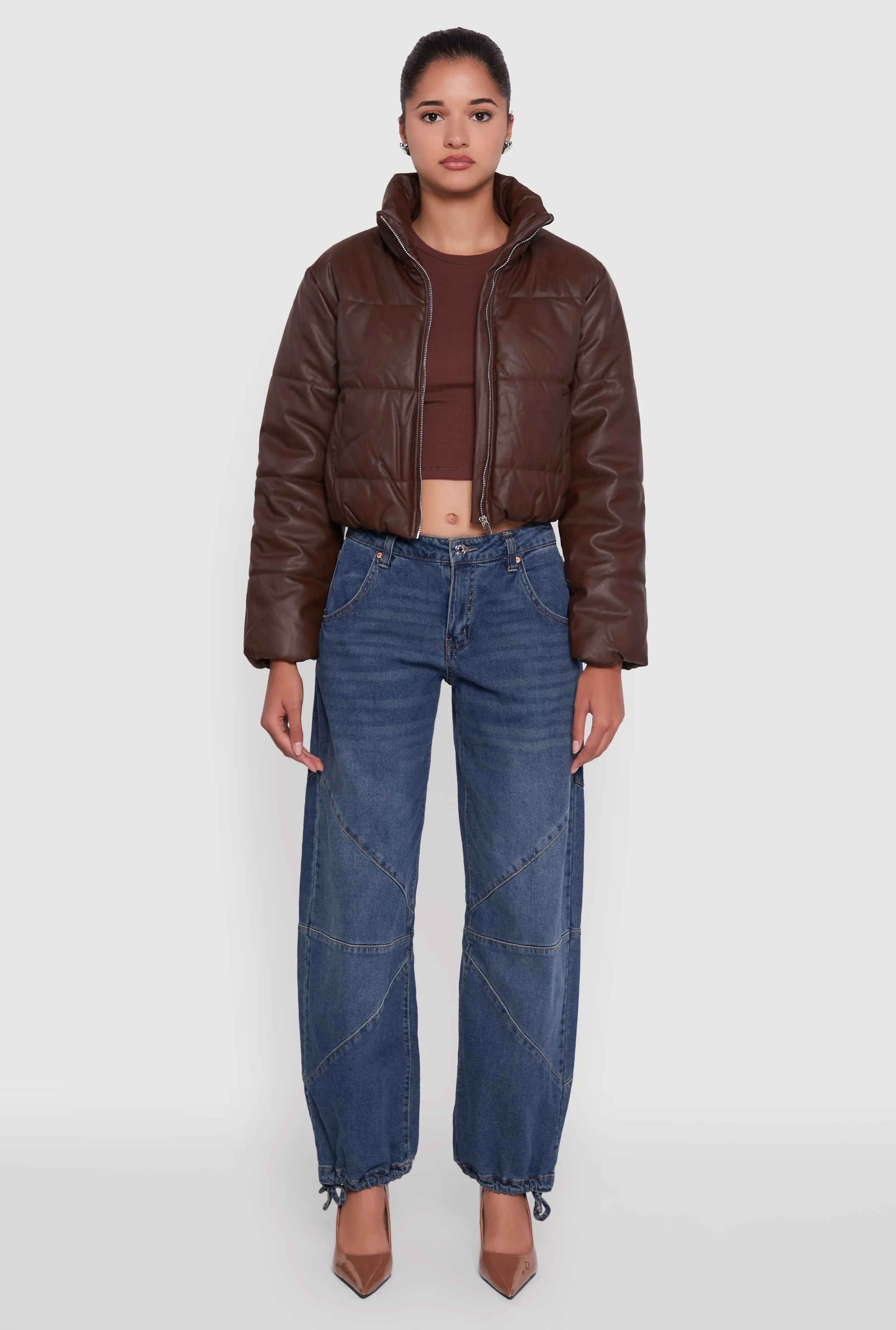 Cropped Faux Leather Puffer Jacket sold by Rainbow product image thumbnail 3