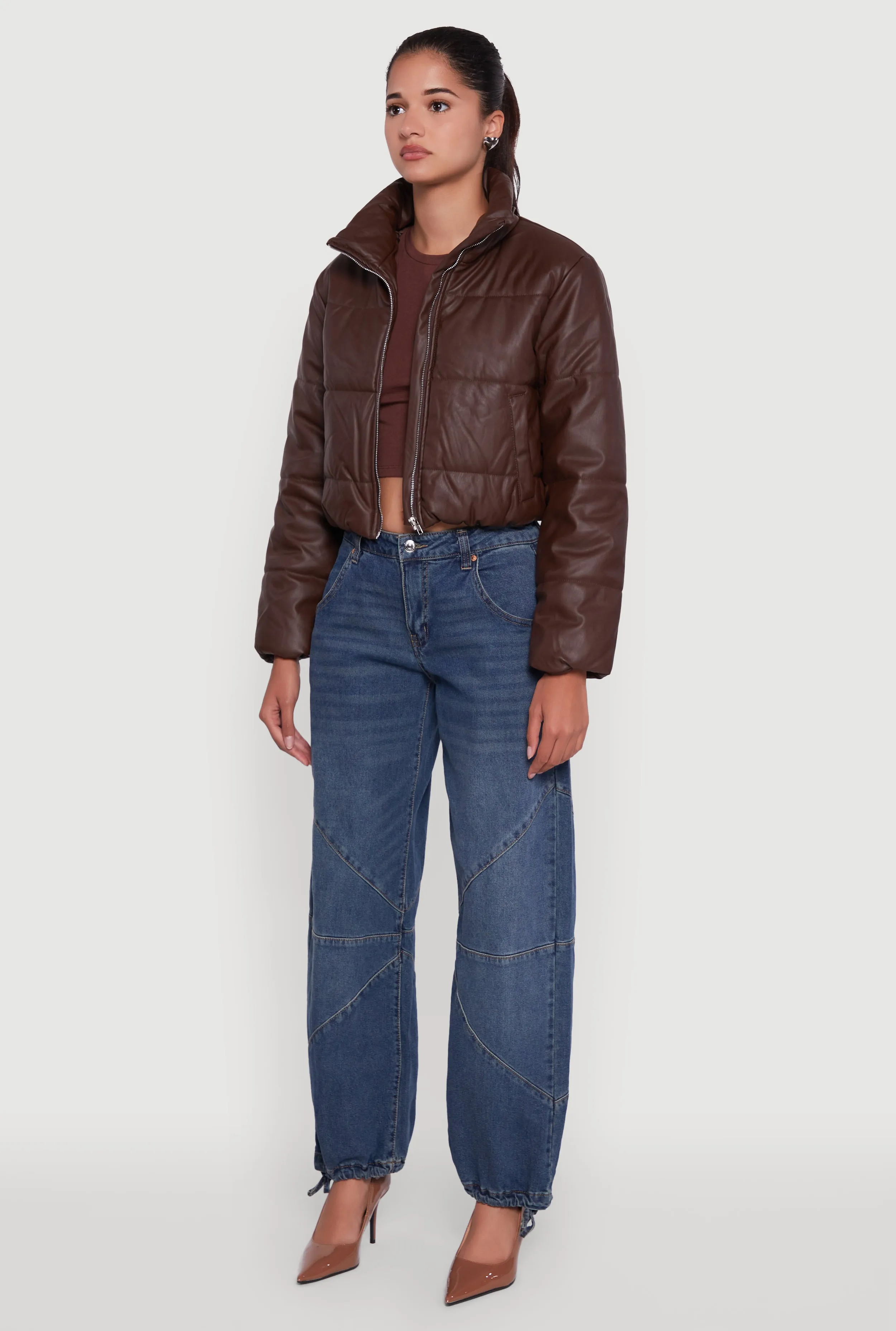 Cropped Faux Leather Puffer Jacket sold by Rainbow product image thumbnail 5