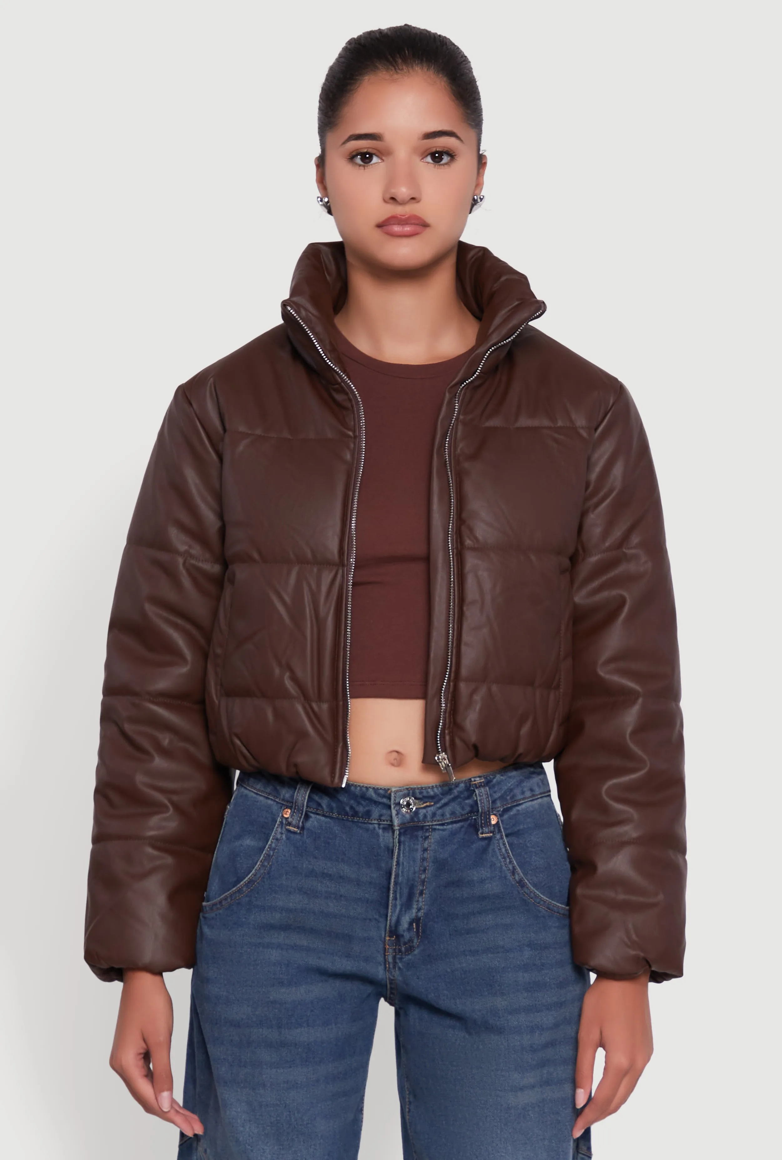 Cropped Faux Leather Puffer Jacket sold by Rainbow product image thumbnail 2