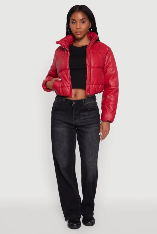 Cropped Faux Leather Puffer Jacket sold by Rainbow