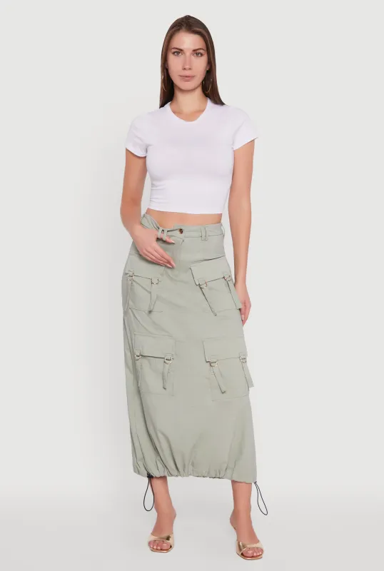 High Waisted Solid Maxi Skirt with Cargo Pockets sold by Rainbow