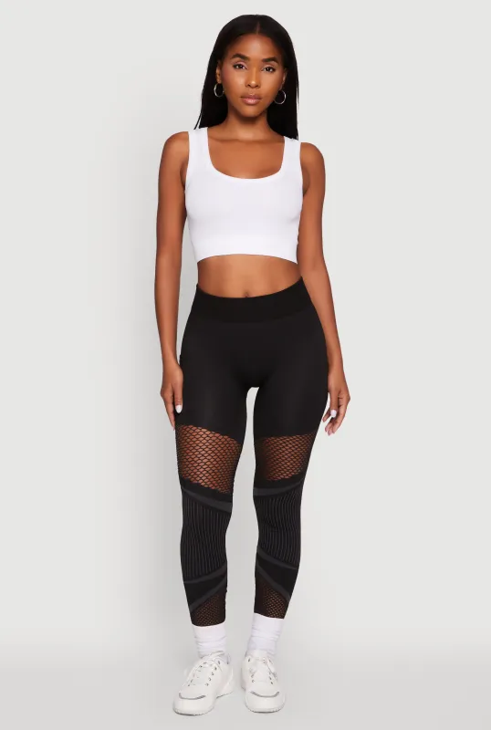 High Waisted Fishnet Detail Cell Phone Pocket Leggings sold by Rainbow