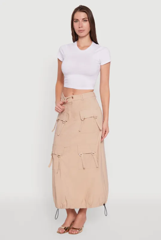 High Waisted Solid Maxi Skirt with Cargo Pockets sold by Rainbow
