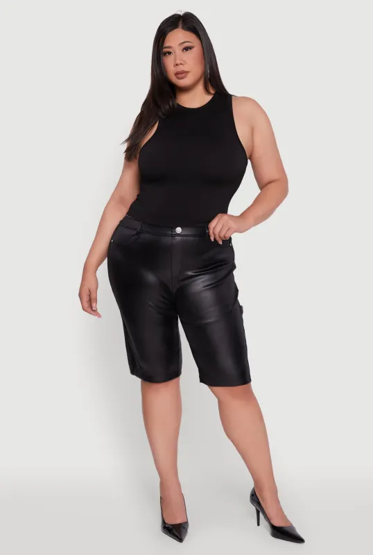 Plus Size High Waisted Leather Look Shorts sold by Rainbow