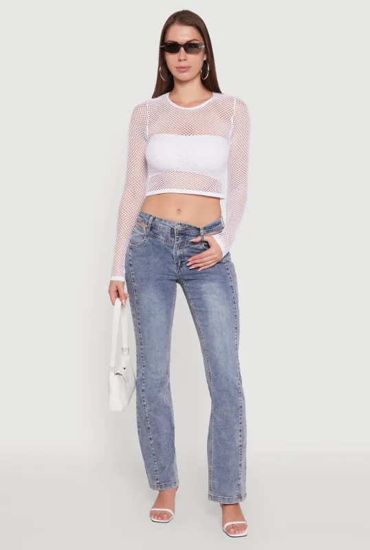 Fishnet Long Sleeve Solid Crop Top sold by Rainbow