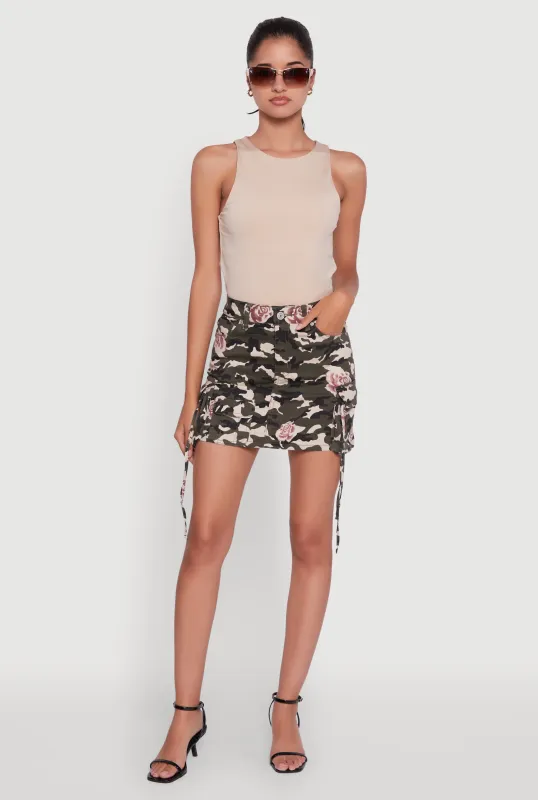 Floral Camouflage Cargo Pocket Mini Skirt sold by Rainbow