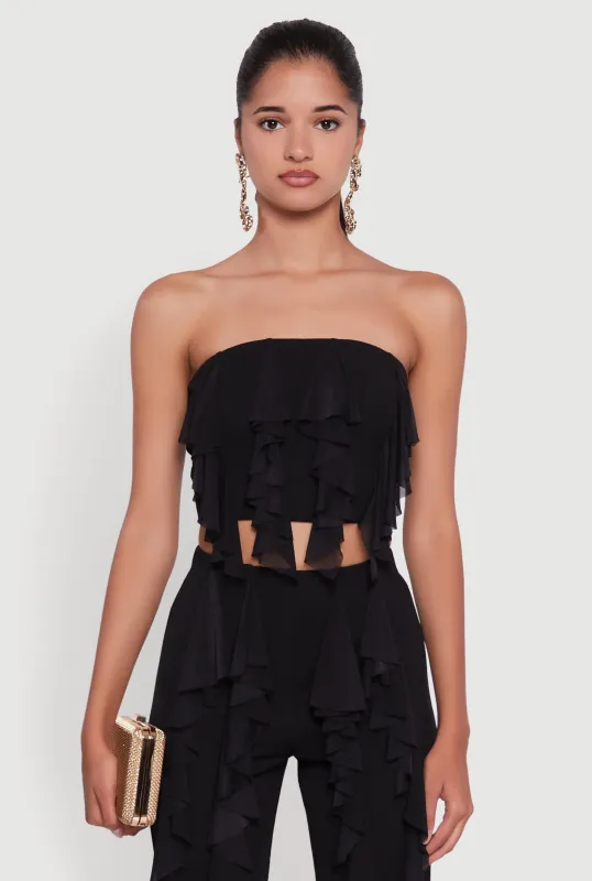 Ruffle Trim Crop Tube Top sold by Rainbow