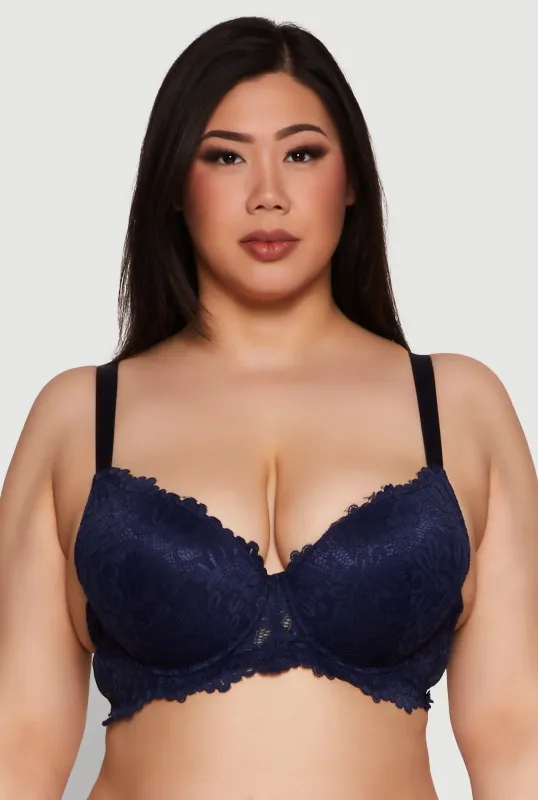 Plus Size	Scalloped Floral Patterned Lace Plunge Bra sold by Rainbow