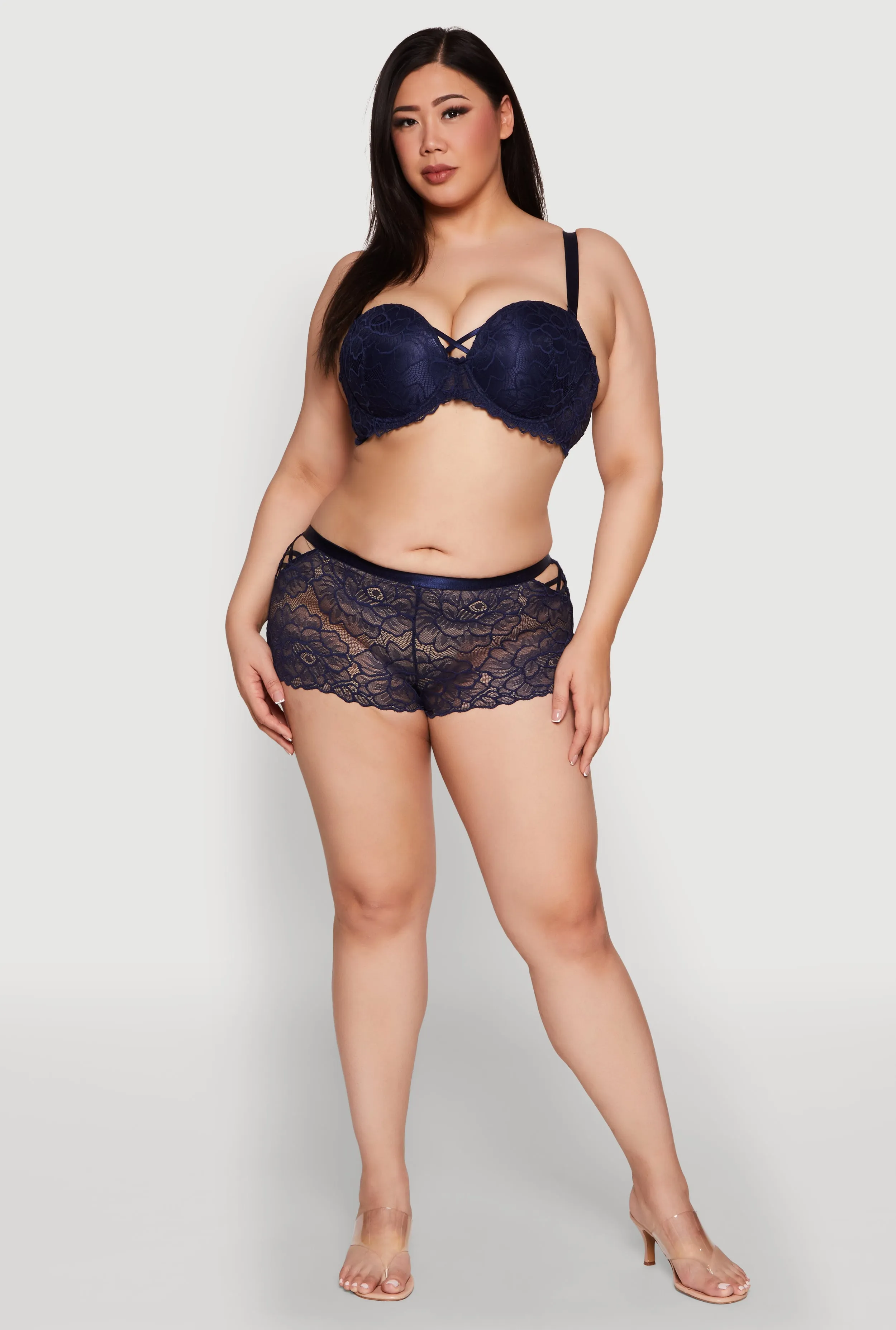 Plus Size Caged Scalloped Lace Balconette Bra | Convertible to Strapless sold by Rainbow product image thumbnail 3