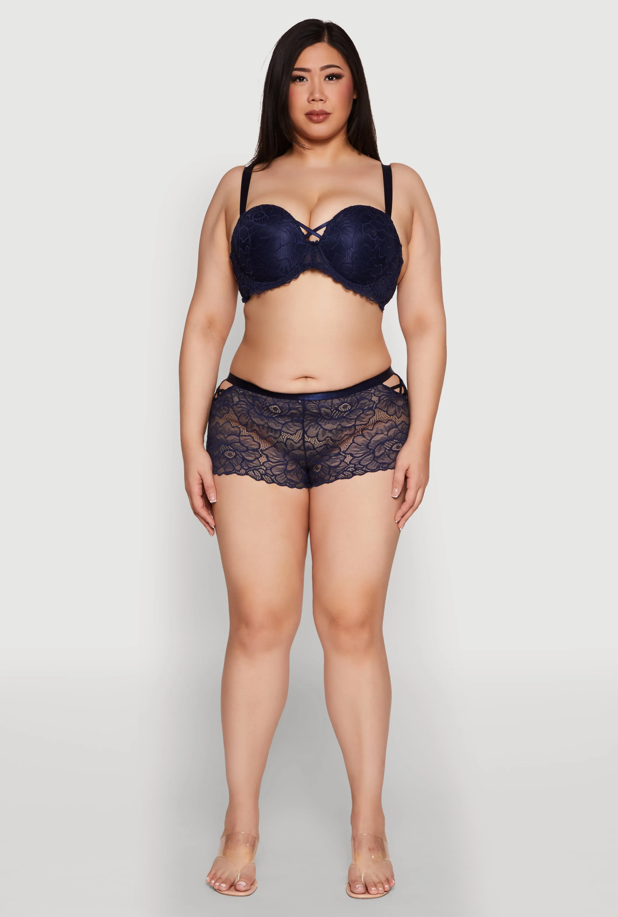 Plus Size Caged Scalloped Lace Balconette Bra | Convertible to Strapless sold by Rainbow product image thumbnail 2
