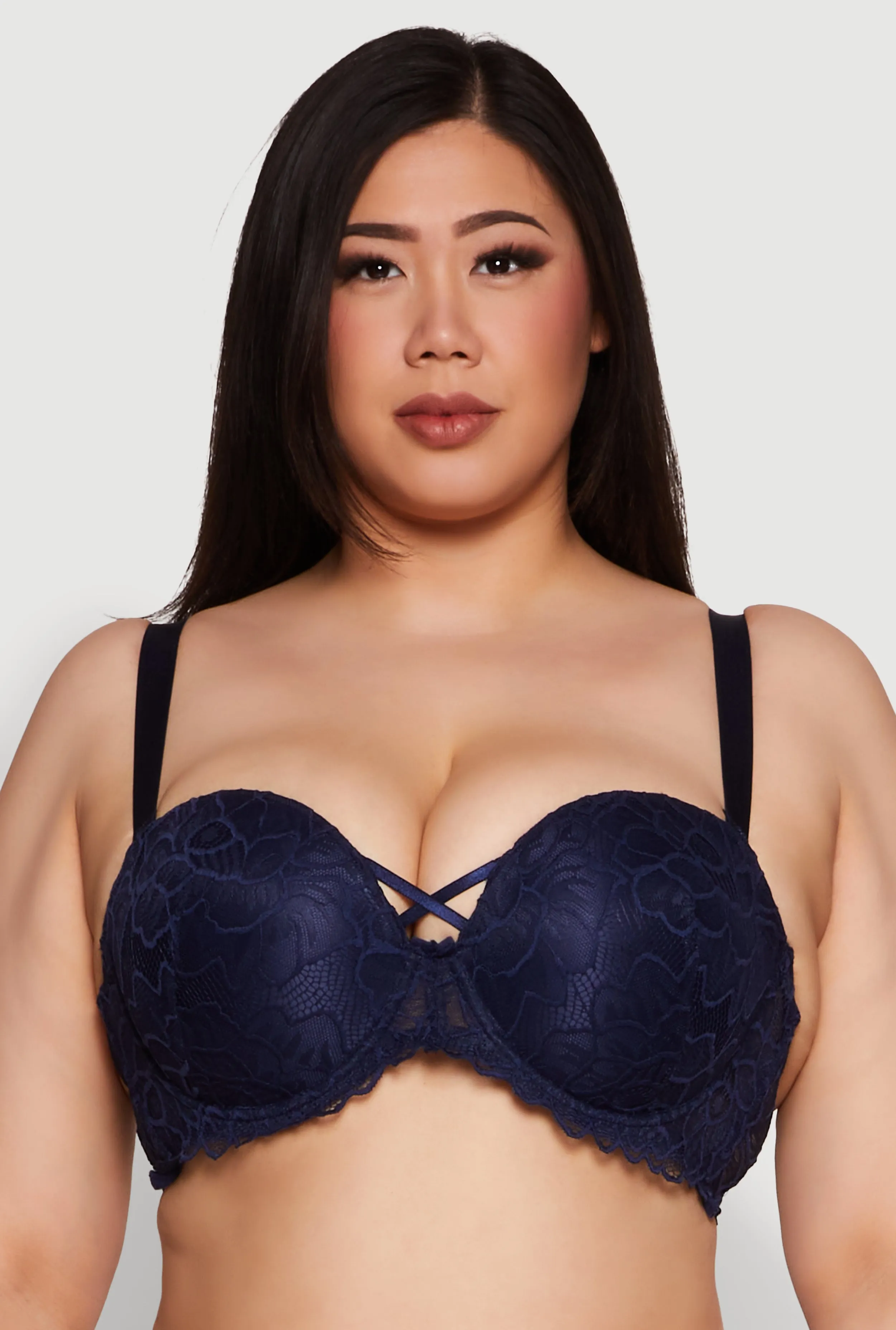 Plus Size Caged Scalloped Lace Balconette Bra | Convertible to Strapless sold by Rainbow