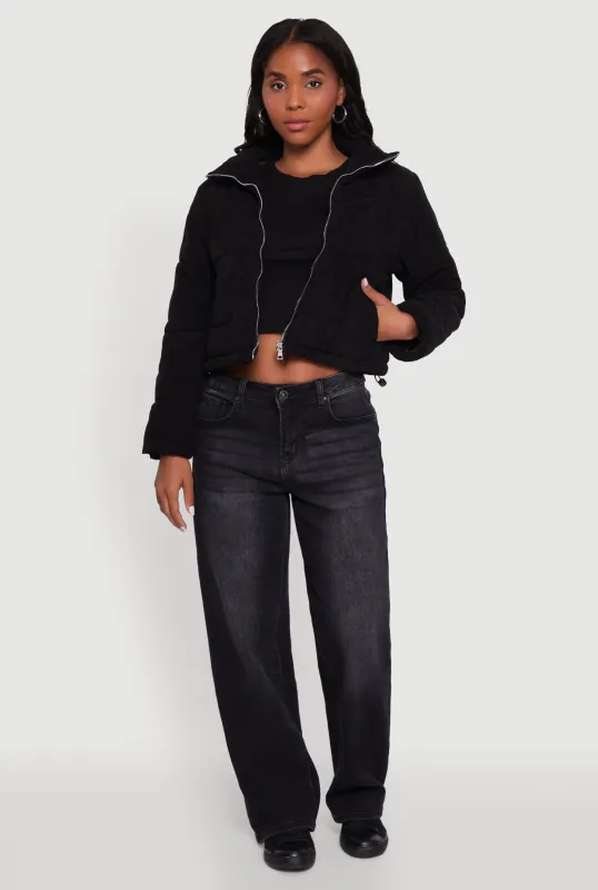 Mock Neck Zip Front Corduroy Puffer Jacket sold by Rainbow