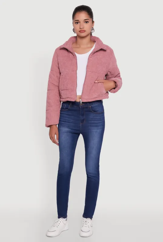 Mock Neck Zip Front Corduroy Puffer Jacket sold by Rainbow