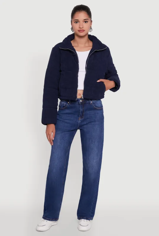 Mock Neck Zip Front Corduroy Puffer Jacket sold by Rainbow