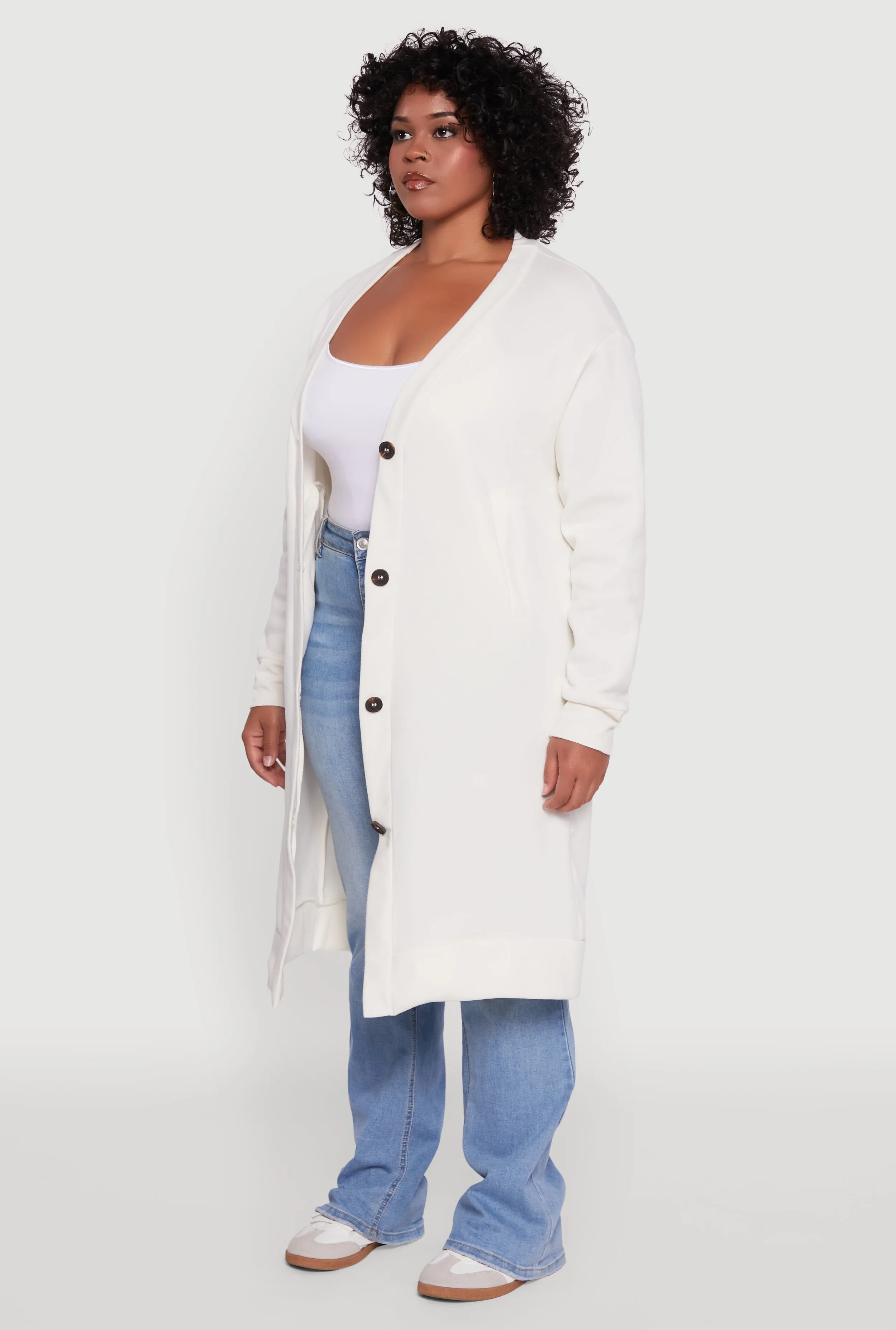 Plus Size Fleece Lined Button Front Long Cardigan sold by Rainbow product image thumbnail 3