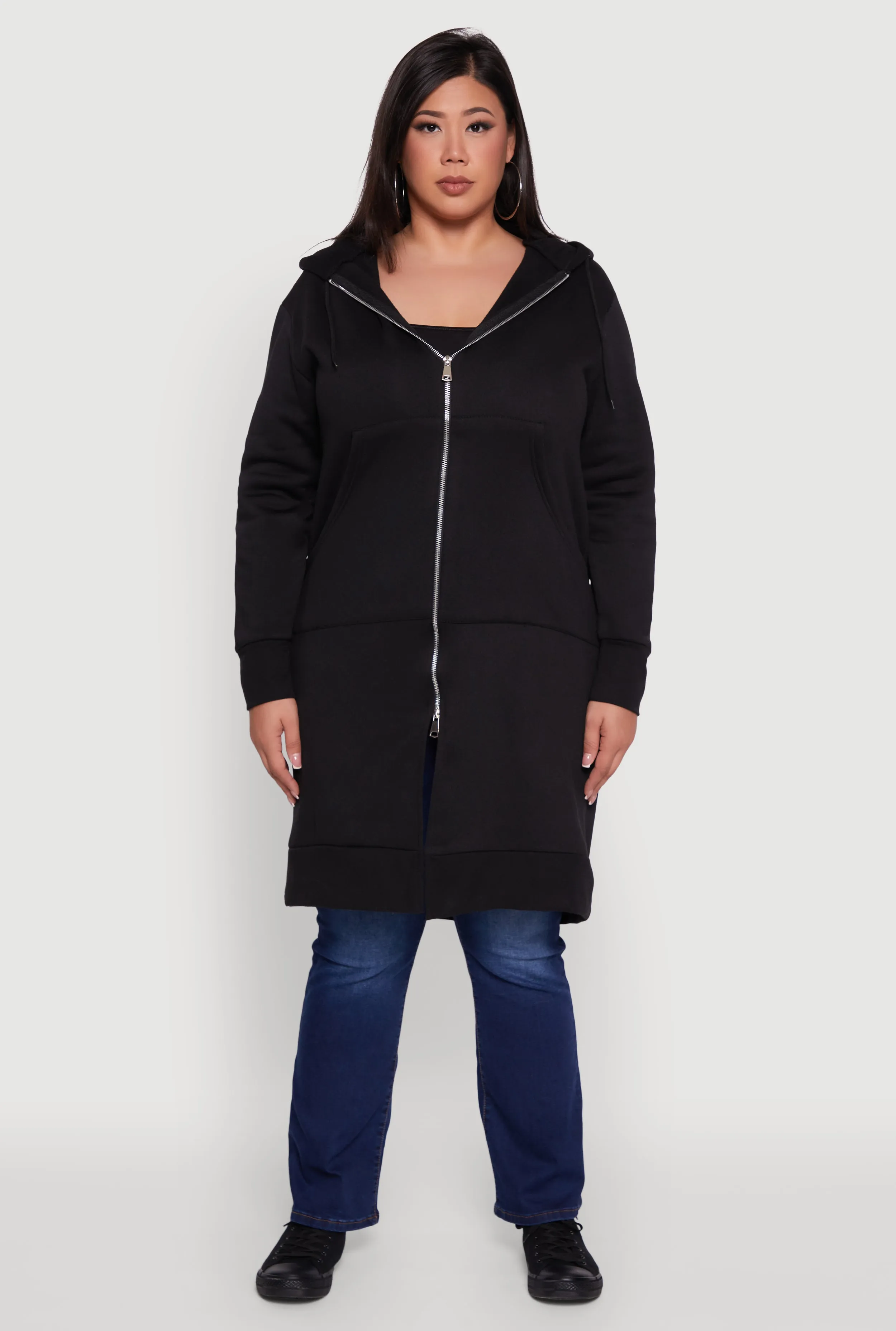 Plus Size Zip Front Long Hoodie sold by Rainbow product image thumbnail 2