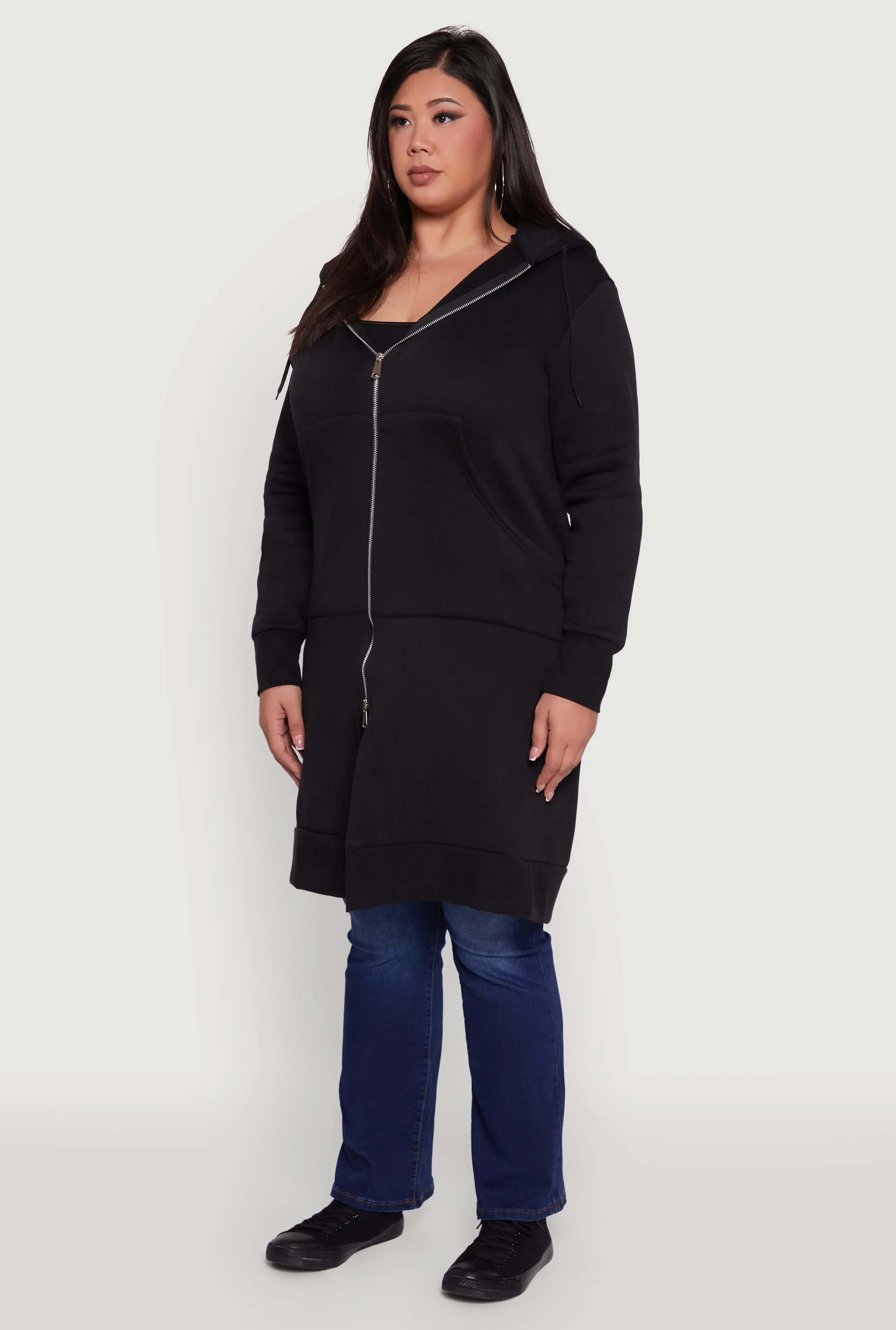 Plus Size Zip Front Long Hoodie sold by Rainbow product image thumbnail 3