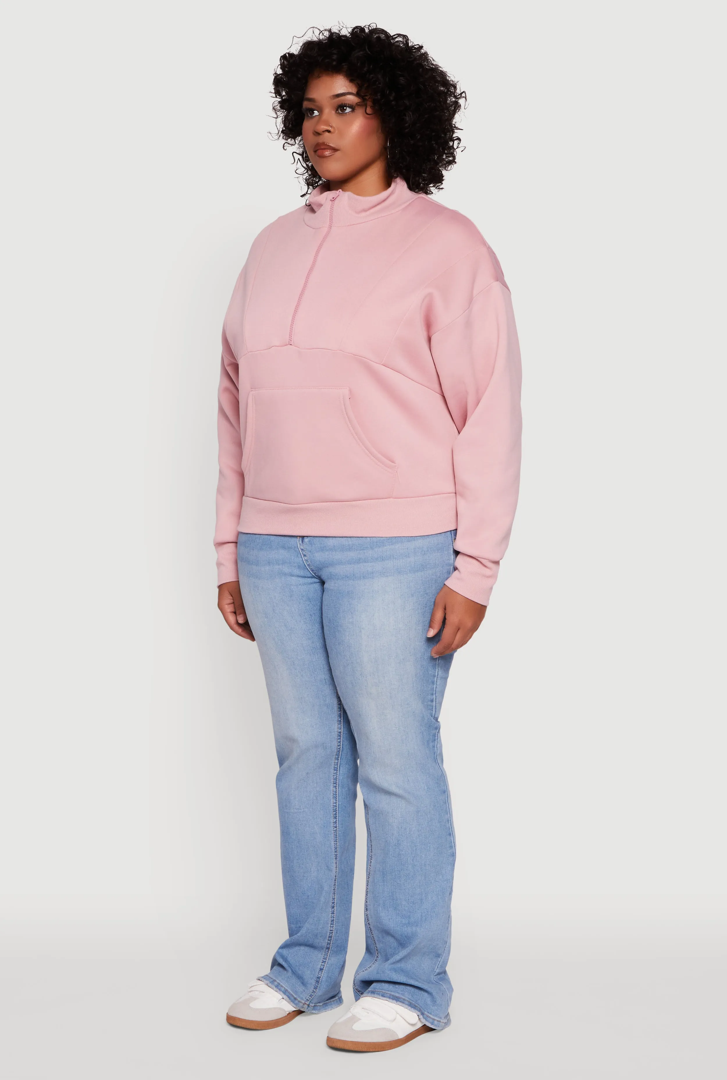 Plus Size Fleece Lined Mock Neck Half Zip Sweatshirt sold by Rainbow product image thumbnail 5