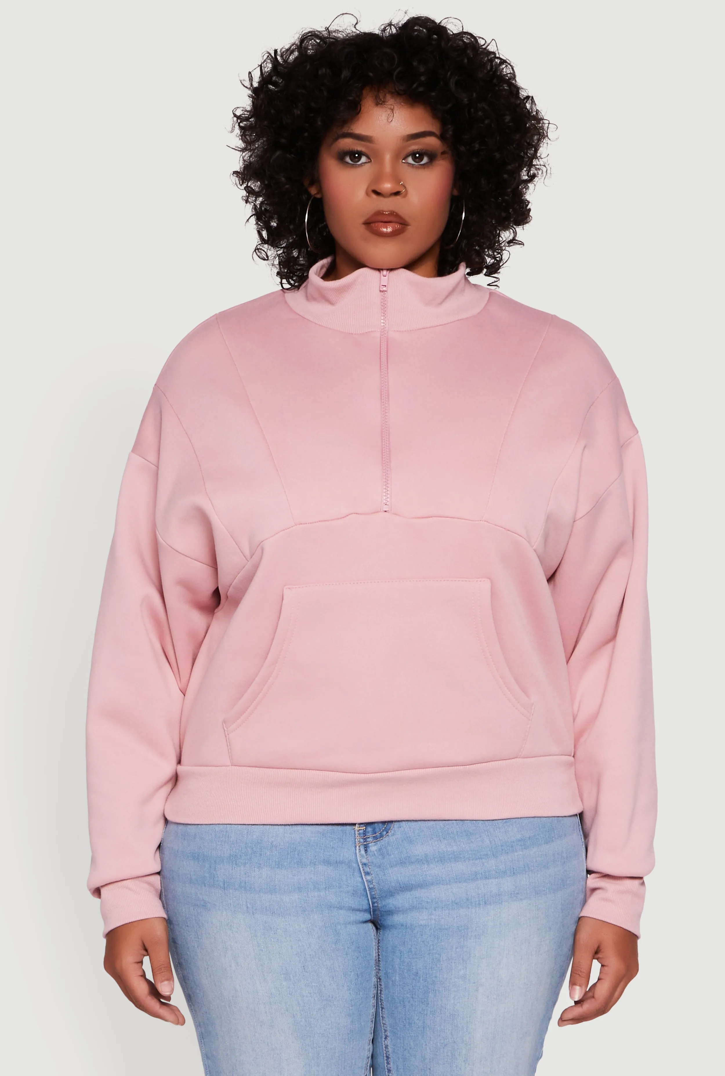 Plus Size Fleece Lined Mock Neck Half Zip Sweatshirt sold by Rainbow product image thumbnail 2