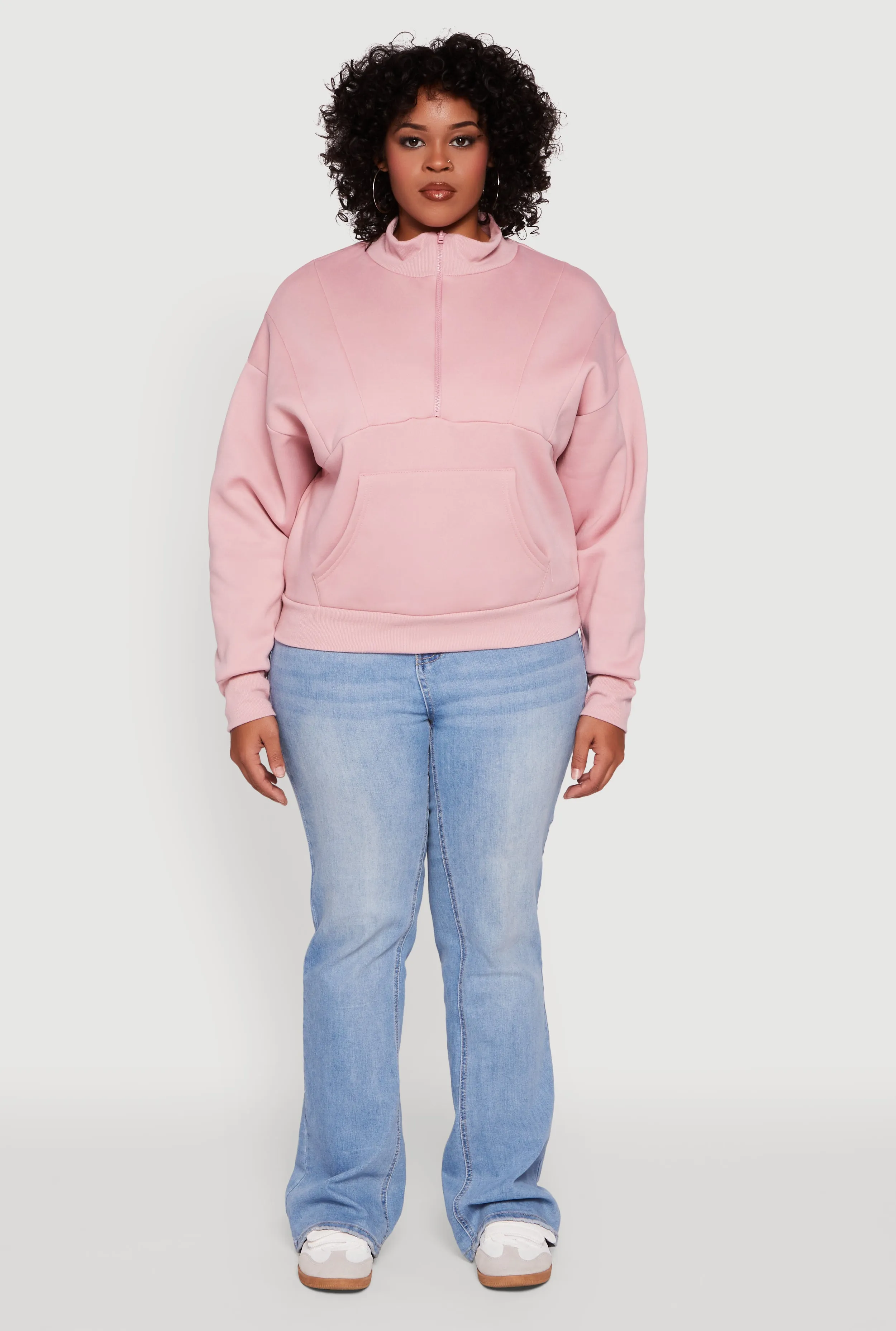 Plus Size Fleece Lined Mock Neck Half Zip Sweatshirt sold by Rainbow product image thumbnail 3