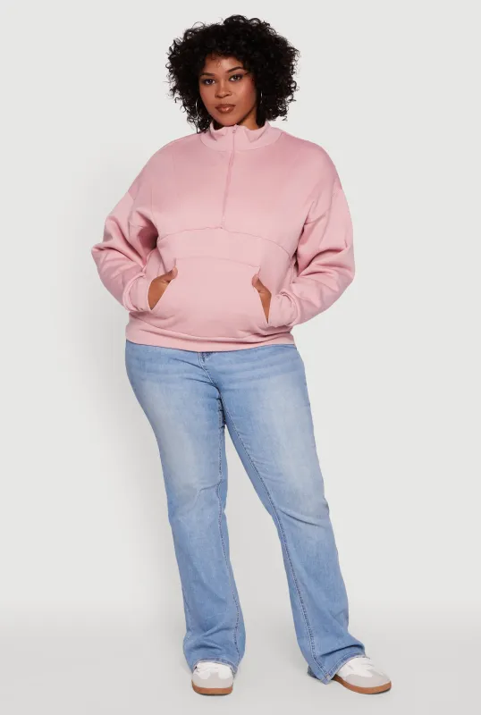 Plus Size Fleece Lined Mock Neck Half Zip Sweatshirt sold by Rainbow