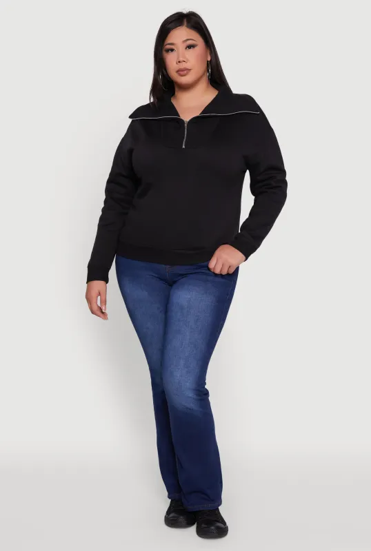 Plus Size Fleece Lined Collared Half Zip Sweatshirt sold by Rainbow