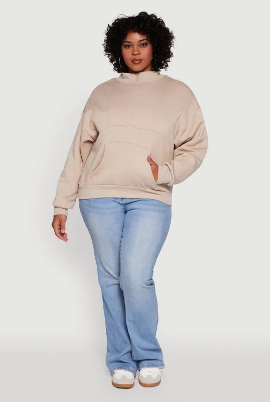 Plus Size Fleece Lined Mock Neck Half Zip Sweatshirt sold by Rainbow